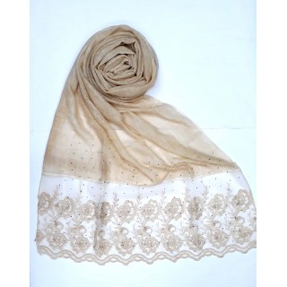 Designer Cotton Women's Stole with flower print - Light Brown
